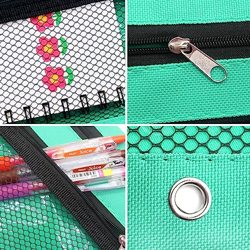 Pencil Pouch for 3 Ring Binders Zippered Pencil Case Canvas Pencil Bag with 2 Compartments (Set of 2, Pastel Green) - color: Patel Green