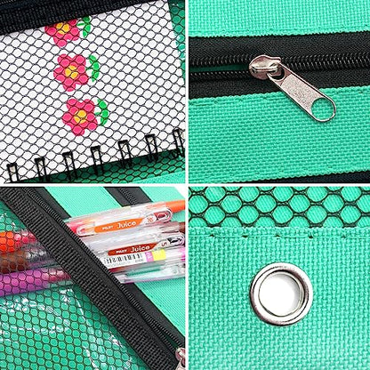 Pencil Pouch for 3 Ring Binders Zippered Pencil Case Canvas Pencil Bag with 2 Compartments (Set of 2, Pastel Green) - color: Patel Green