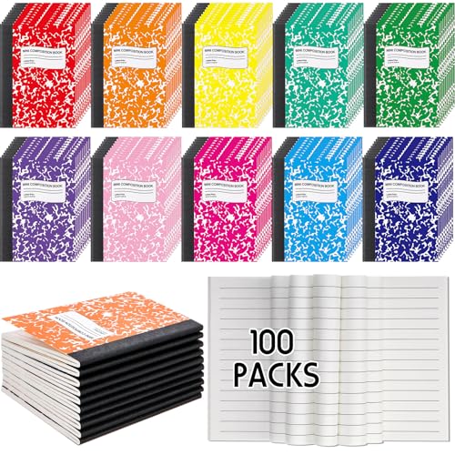 Fainne 100 Pack Mini Composition Notebook Bulk 4.5" x 3.3" Pocket Composition Books Small Narrow Ruled Compositions Note Pad Marble Journal Books for Students School College Office 60 Pages (10 Color) - color: 10 Colors
