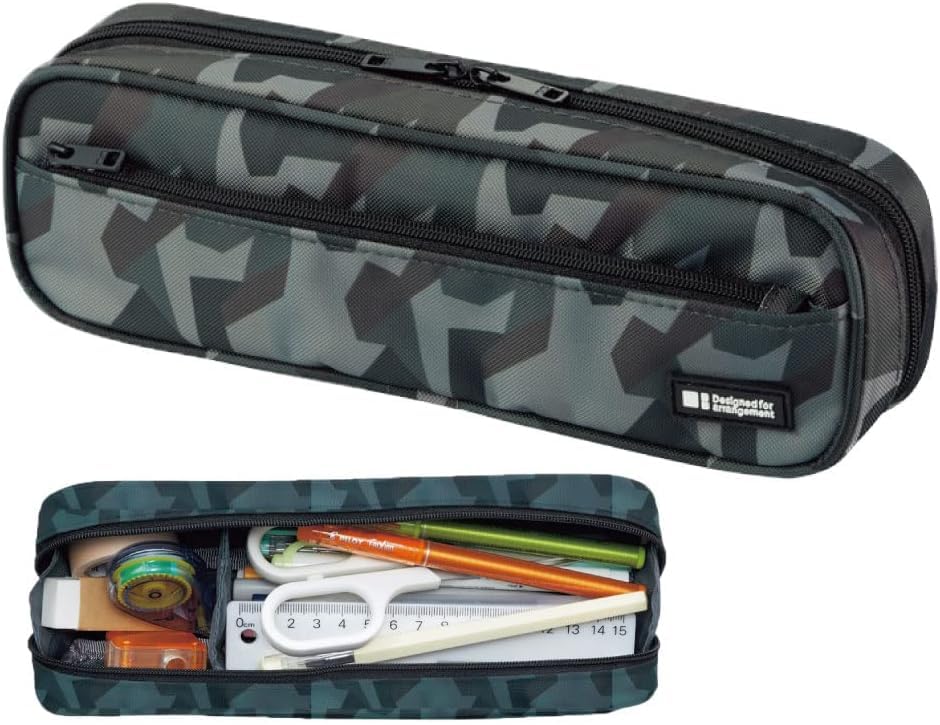 LIHIT LAB Large Capacity Zipper Long Pencil Case For School Office College, Big Capacity Pencil Bag Holder Adults Teen Boys Girls, Travel Cosmetics Storage, Green Camo (A7552-131) - color: Green Camo