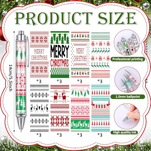 Epakh 24 Pcs Christmas Candy Cane Scented Pens Bulk with Peppermint Candy Scented Ink Ugly Sweater Ballpoint Pens Christmas Party Gifts Stocking Stuffers Holiday Classroom Gifts Stationery Supplies