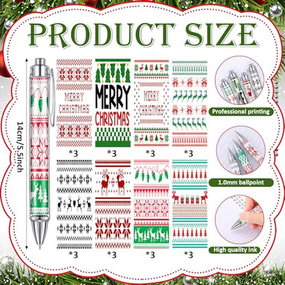 Epakh 24 Pcs Christmas Candy Cane Scented Pens Bulk with Peppermint Candy Scented Ink Ugly Sweater Ballpoint Pens Christmas Party Gifts Stocking Stuffers Holiday Classroom Gifts Stationery Supplies