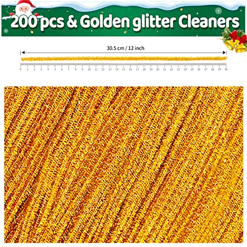 Iooleem 200pcs Golden Glitter Pipe Cleaners, Glitter Chenille Stems, Pipe Cleaners for Crafts, Pipe Cleaner Crafts, Art and Craft Supplies, Christmas Pipe Cleaners. - color: Golden Glitter, size: Small Pack