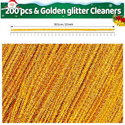 Iooleem 200pcs Golden Glitter Pipe Cleaners, Glitter Chenille Stems, Pipe Cleaners for Crafts, Pipe Cleaner Crafts, Art and Craft Supplies, Christmas Pipe Cleaners. - color: Golden Glitter, size: Small Pack