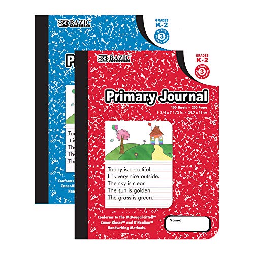 BAZIC PRODUCTS Primary Journal, Grades K-2, Draw & Write, 100 Ct, 2 Titles | pre-K-2 primary journal, 100 sheets (200 pages), 4.5 in blank draw header over primary writing lines, Center-sewn - size: 2-Pack