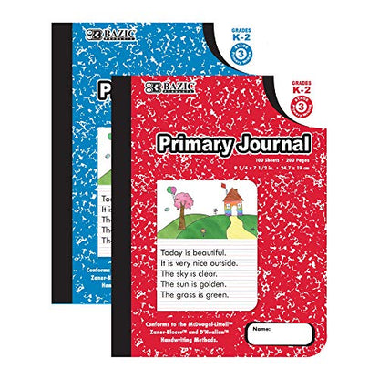 BAZIC PRODUCTS Primary Journal, Grades K-2, Draw & Write, 100 Ct | pre-K-2 primary journal; 100 sheets (200 pages); 4.5 in blank draw header over primary writing lines; Center-sewn - size: 1-Pack