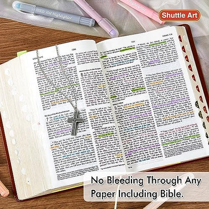 Shuttle Art Bible Highlighters and Pens No Bleed, 12 Mild Colors Gel Highlighters No Bleed Through, Bible Journaling Supplies, Great for Journaling Highlighting and Studying - color: 12 Mild Colors