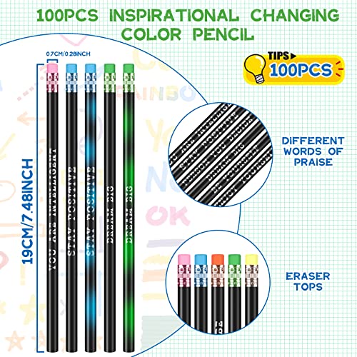 Epakh 100 Pcs Inspirational Pencils Color Changing Pencils Bulk with Eraser HB Wooden Pens Gift for Kids Back to School Gift for Classroom, Student Reward(Black,Classic Style) - color: Black