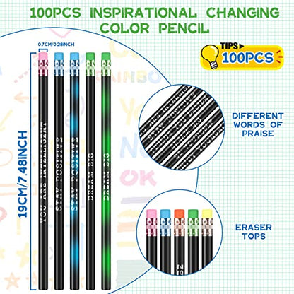 Epakh 100 Pcs Inspirational Pencils Color Changing Pencils Bulk with Eraser HB Wooden Pens Gift for Kids Back to School Gift for Classroom, Student Reward(Black,Classic Style) - color: Black