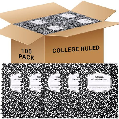 Fulmoon 100 Pack Composition Notebooks College Ruled, 60 Pages (30 Sheets), 9-3/4 x 7-1/2 Inches Marble Cover Composition Notebooks Back to School Supplies for College Students Office - color: Black, size: College Ruled 4.5 x 3.25 Inches