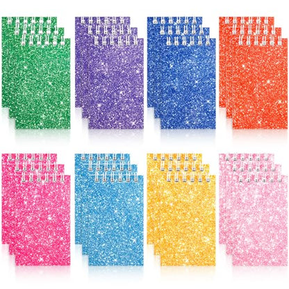 24 Pcs Mini Notebook Party Favor Small Pocket Notebook Colorful Shiny Cover Notebooks Small Spiral Notepad Memo Note Pads for Work Home Office School Classroom Supplies