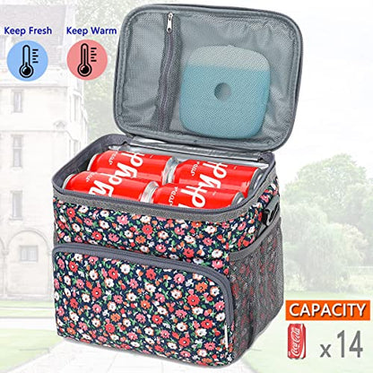 GYEUKHAM Insulated Reusable Lunch Bag Adult Large Lunch Box for Women and Men with Adjustable Shoulder Strap,Front Zipper Pocket and Dual Large Mesh Side Pockets,Floral - color: Floral