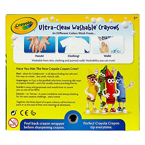 Crayola Ultra Clean Washable Crayons, Built in Sharpener, 64 Count, Kids at Home Activities