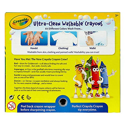 Crayola Ultra Clean Washable Crayons, Built in Sharpener, 64 Count, Kids at Home Activities