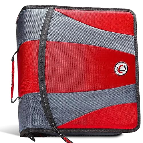 Case-it The Dual 2.0 2-in-1 Zipper Binder | Two 2-Inch D-Rings, 700 Sheet Capacity, 5-Subject Expanding File Folder, Multiple Pockets & Storage Organizer, Shoulder Strap | Dual-301 Red - color: Zz Red, size: 1 Pack