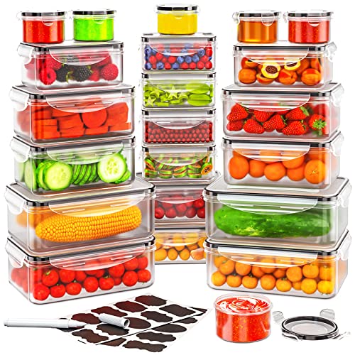 44 PCS Food Storage Container with Lid (22 Lids & 22 Containers) - Airtight Leakproof Plastic Kitchen Organization Set Reusable Microwave/Freezer/Dishwasher Safe Meal Prep Container with Label & Pen - color: 22 Pack