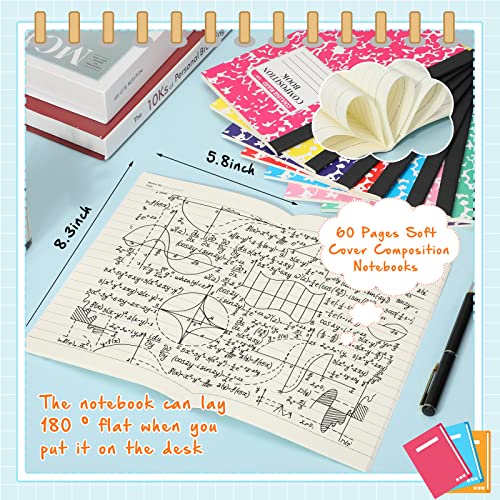 Fainne 150 Pack A5 Composition Notebooks Bulk Marble Cover Composition Notebooks College Notebooks Wide Ruled Notebooks for Students Classroom Office School Supplies(10 Color) - color: 10 Color