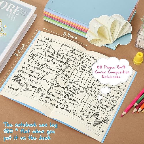 Handepo 100 Pack A5 Composition Notebooks Bulk 5"x8" Wide Ruled Blue Soft Cover Journals, 60 Pages Notebook Bulk School Supplies for Students Classroom Office - color: Blue, size: A5