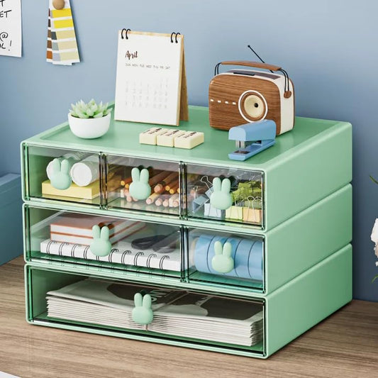 Marbrasse Desk Organizer with 6 Drawers, 3 Tier Stackable Storage Drawers Plastic Makeup Storage, Office Organizers and Storage, Desk Storage Box for Office, School, Home Green - color: Green & 6 Drawers