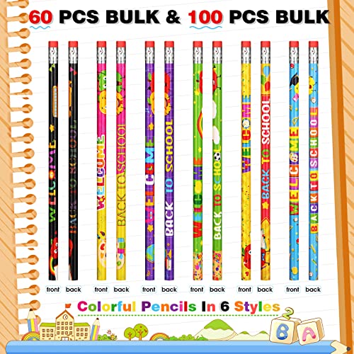 Pajean 60 Pcs Welcome Back to School Pencils First Day of School Holiday Inspirational HB Pencils with Eraser for Exams Stationery Party Reward Supplies, Classroom Reward
