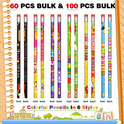 Pajean 60 Pcs Welcome Back to School Pencils First Day of School Holiday Inspirational HB Pencils with Eraser for Exams Stationery Party Reward Supplies, Classroom Reward