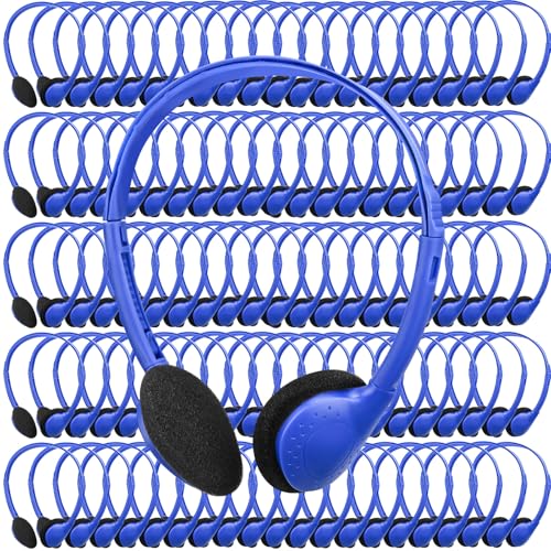 Xuhal 200 Pack Headphones Bulk Earphones for Adults with 3.5 mm Plug Wired on Ear for Church Christian Sunday School Library(Blue) - color: Blue