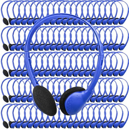 Xuhal 200 Pack Headphones Bulk Earphones for Adults with 3.5 mm Plug Wired on Ear for Church Christian Sunday School Library(Blue) - color: Blue