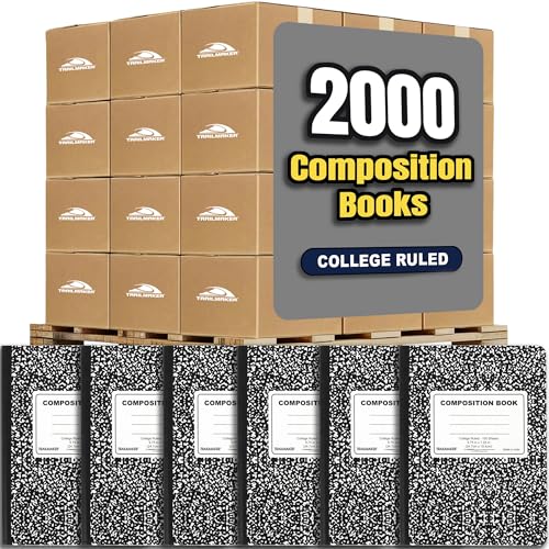 Trail maker Composition Notebooks (2,000 Pack), College Ruled Marble Cover, 200 Pages (100 Sheets), 9.75 x 7.5, Bulk School Supplies for Classroom, Office & School Donations - size: 2,000 pack