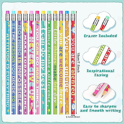 100 Pcs Motivational Pencils Bulk, Rainbow Inspirational School Pencils for Classroom, Cute Pencil with Encourage Positive Sayings, Back to School Supplies for Kids Student Teacher Classroom Reward - size: 100 Count (Pack of 1)