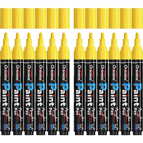 Overseas Yellow Paint Pens Paint Markers - Permanent Acrylic Markers 12 Pack, Water-Based, Quick Dry, Waterproof Marker Pen for Rock, Wood, Plastic, Metal, Canvas, Glass, Mugs. Medium Tip - color: Yellow
