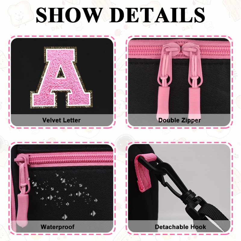 Lunch Box for Women Girls Kids School Backpack Work Picnic Meal Food Cooler Bags Heated Insulated Lunch Bag, Reusable Lunch Tote Bags Water Bottle Holder Handheld Shoulder Strap Black Pink A - color: 11 Black-Pink A