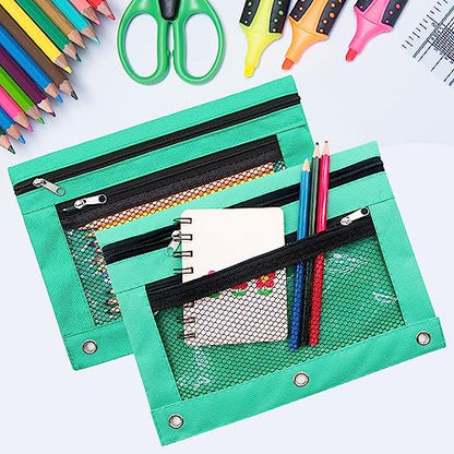 Pencil Pouch for 3 Ring Binders Zippered Pencil Case Canvas Pencil Bag with 2 Compartments (Set of 2, Pastel Green) - color: Patel Green