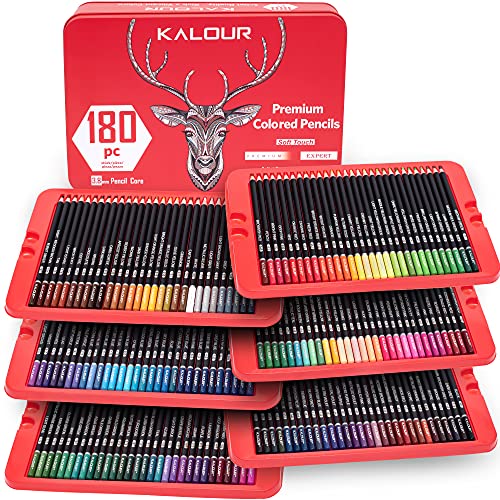 KALOUR 180 Colored Pencil for Artists - Rich Pigment Soft Core - Oil-Based - Ideal for Coloring Drawing Sketching Shading Blending - Vibrant Color（Tin Case） - color: Red
