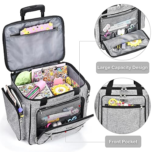 CAB55 Rolling Craft Bag, Tote Bag with Wheels for Women, Rolling Teacher Bag with Removable Folding Hand Truck (Grey) - color: Grey