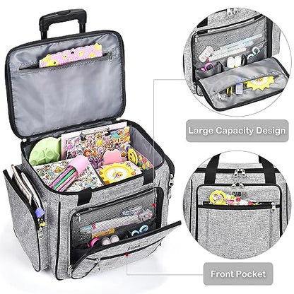 CAB55 Rolling Craft Bag, Tote Bag with Wheels for Women, Rolling Teacher Bag with Removable Folding Hand Truck (Grey) - color: Grey