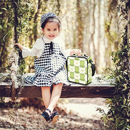 Pardick Cute Frog Kids Lunch Bag Animal Green Frogs Insulated Lunch Box for Boys Girls Waterproof Lunch Bento Tote Bags Thermal Lunchbox School Lunchbox Insulated with Shoulder Strap - color: Green Frog