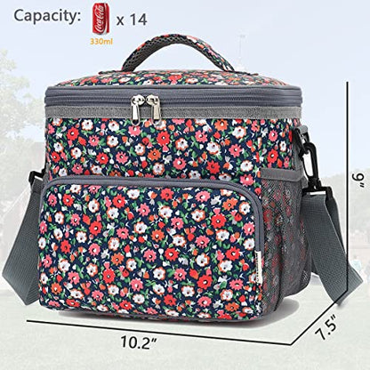 GYEUKHAM Insulated Reusable Lunch Bag Adult Large Lunch Box for Women and Men with Adjustable Shoulder Strap,Front Zipper Pocket and Dual Large Mesh Side Pockets,Floral - color: Floral