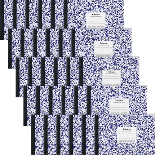 Fainne 30 Pack Composition Notebooks Half Size 4-7/8 x 7-1/2 Inches Wide Ruled Half Page Composition Notebook for Journal School Classroom Supplies 40 Sheet(Blue,Snowflake Style) - color: Blue, style: Snowflake Style