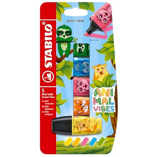 STABILO BOSS MINI Animal Vibes - Highlighter - Pack of 5 - Assorted Colours - style: BOSS MINI (Blister)