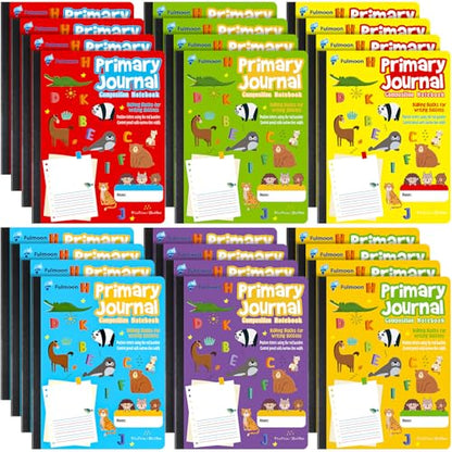Fulmoon 24 Pcs Primary Composition Notebook K-2 with Picture Space Primary Journal Grades K-2 Draw and Write Journal Composition Book for Preschool Classroom, 80 Sheet (Multicolor) - color: Multicolor