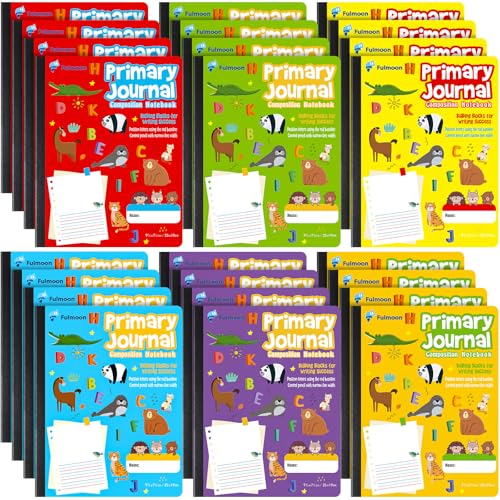 Fulmoon 24 Pcs Primary Composition Notebook K-2 with Picture Space Primary Journal Grades K-2 Draw and Write Journal Composition Book for Preschool Classroom, 80 Sheet (Multicolor) - color: Multicolor