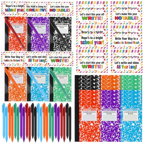 24 Sets Mini Composition Notebook and Ballpoint Pen Bulk Back to School Gifts 3.4 x 4.7'' Small Pocket Notebooks Marble Memo Notepad with Bag for Classroom Reward Student Teacher