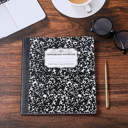 Seajan 20 Pack Composition Notebooks, Wide Ruled Paper, 7-1/2" x 9-3/4" Marble Hard Covers, 60 Sheets, Composition Notebooks Bulk for Students Back to School Adults Office Supplies(Black) - color: Black