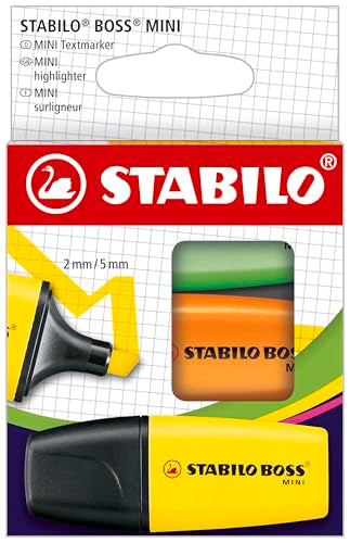 STABILO - BOSS MINI - Highlighter - Pack of 3 - Yellow, Orange, Green - color: Yellow, Orange, and Green