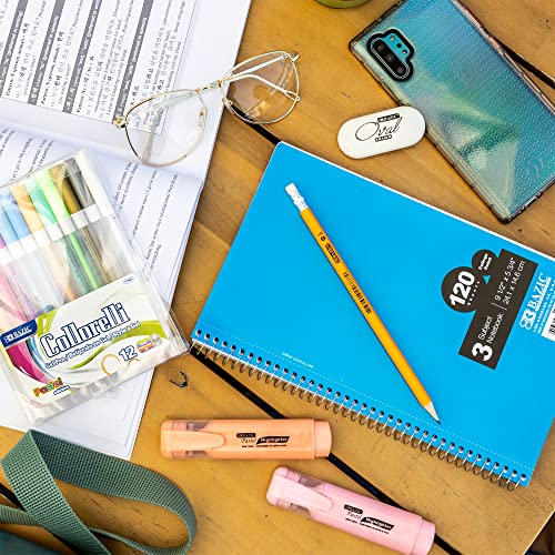 BAZIC PRODUCTS 3-Subject Spiral Notebook, College-Ruled, 120 Ct, 6 Titles | 120 college-ruled sheets, wire binding lays flat, 9.5 x 5.75 in - size: 6-Pack