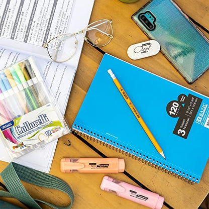 BAZIC PRODUCTS 3-Subject Spiral Notebook, College-Ruled, 120 Ct, 6 Titles | 120 college-ruled sheets, wire binding lays flat, 9.5 x 5.75 in - size: 6-Pack