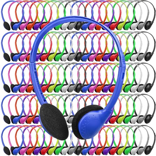 Xuhal 200 Pack Headphones Bulk Earphones for Adults with 3.5 mm Plug Wired on Ear for Church Christian Sunday School Library(Multicolor) - color: Multicolor