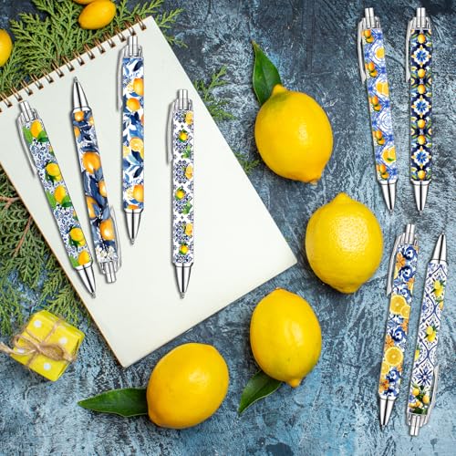 Capri Lemon Pens Set – Mediterranean-Inspired Ballpoint Pens for Girls, Students, and Stationery Lovers – Smooth Writing Pens for School, Journaling, or Gifts – Bright and Elegant Design, 8 Pack - style: Capri lemon