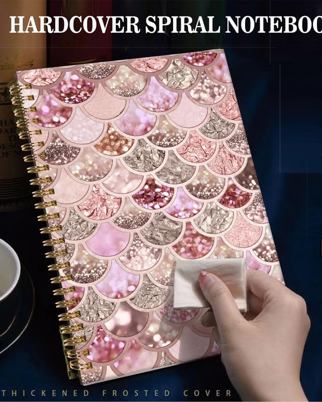 Spiral Journal Notebook,A5 Hardcover Lined Journals for Women Girl 6 x 8.3 in,120 Pages Thick Paper,Cute College Ruled Writing Notebook for Gifts Office Work School(Rose Gold Mermaid Scales) - color: Rose Gold Mermaid Scales