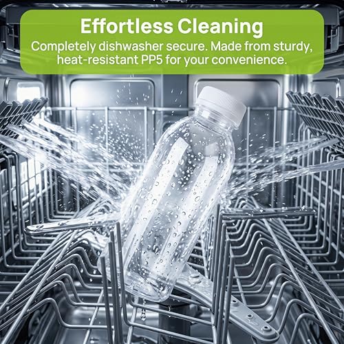 EONJOE 12pk 16oz Dishwasher Safe Plastic Bottles With Lid for Juice & Milk | BPA free ,Durable food-grade PP5 bottles. Dishwasher & freezer safe, heat-resistant for hot or cold drinks, leak-proof caps. - color: 12pcs-16oz